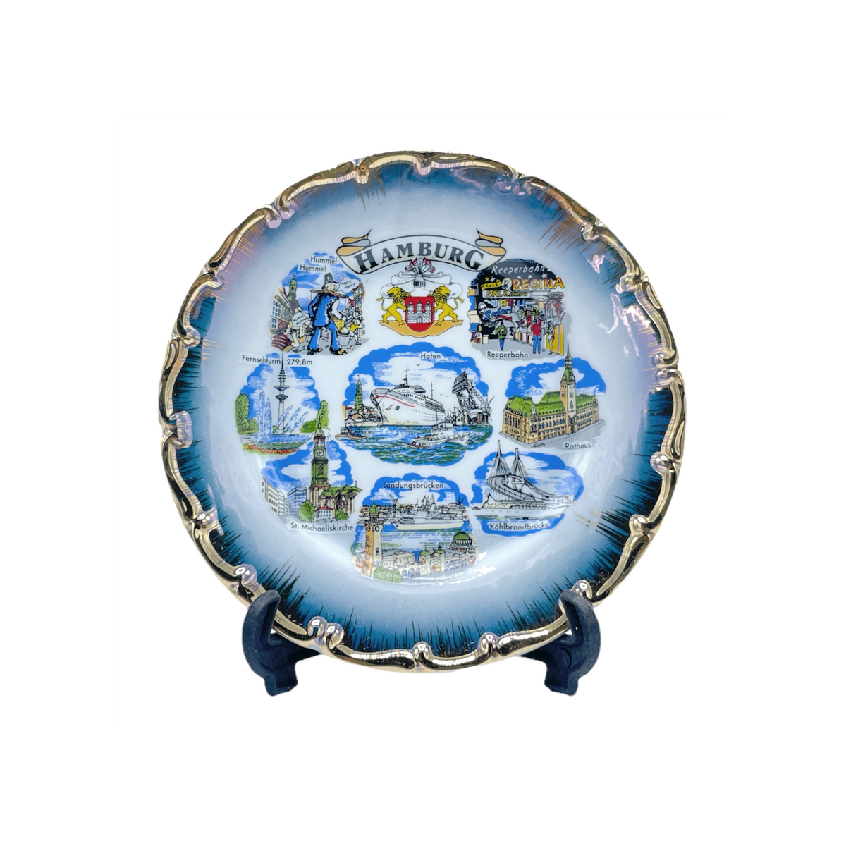 SOUVENIR PORCELAIN PLATE I 11CM Harbor Shop Hamburg