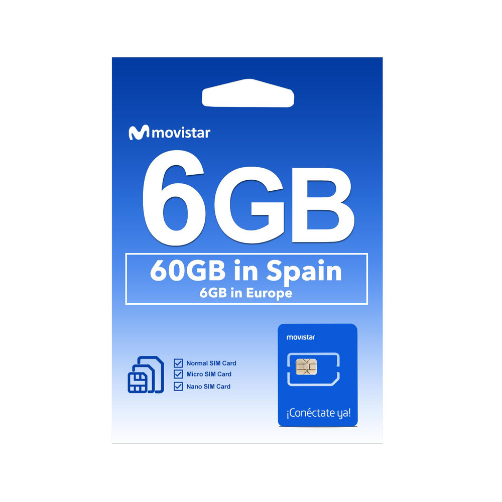 + MOVISTAR + INTERNET SIM CARD 6GB EUROPE WIDE 5G