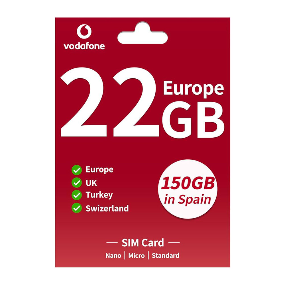 VODAFONE PREPAGO XXL INTERNET SIM 22GB - USA/EU/UK/TURKEY VALID 1