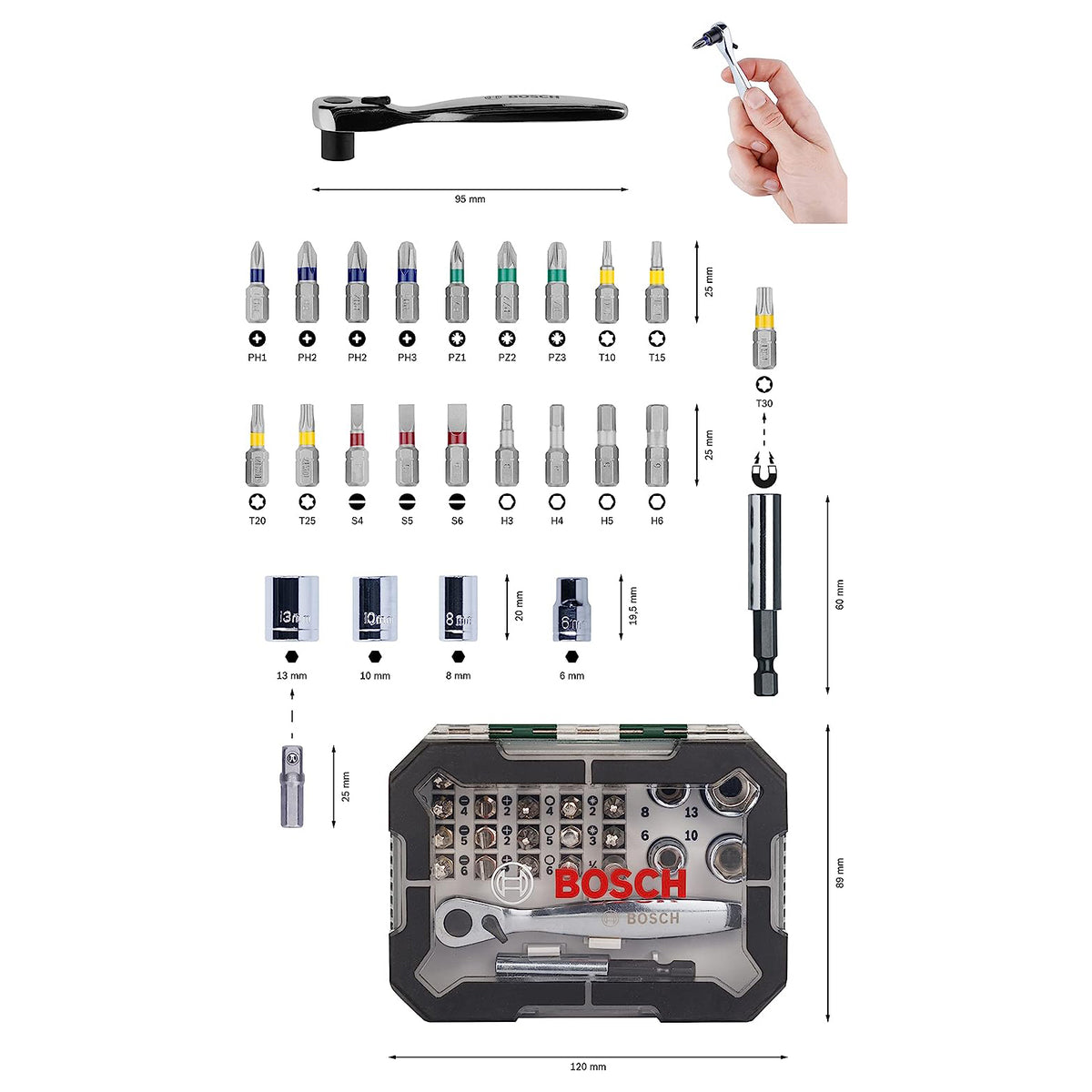 BOSCH SCREWDRIVER BIT SET 26PCS WITH RATCHET Harbor Shop Hamburg