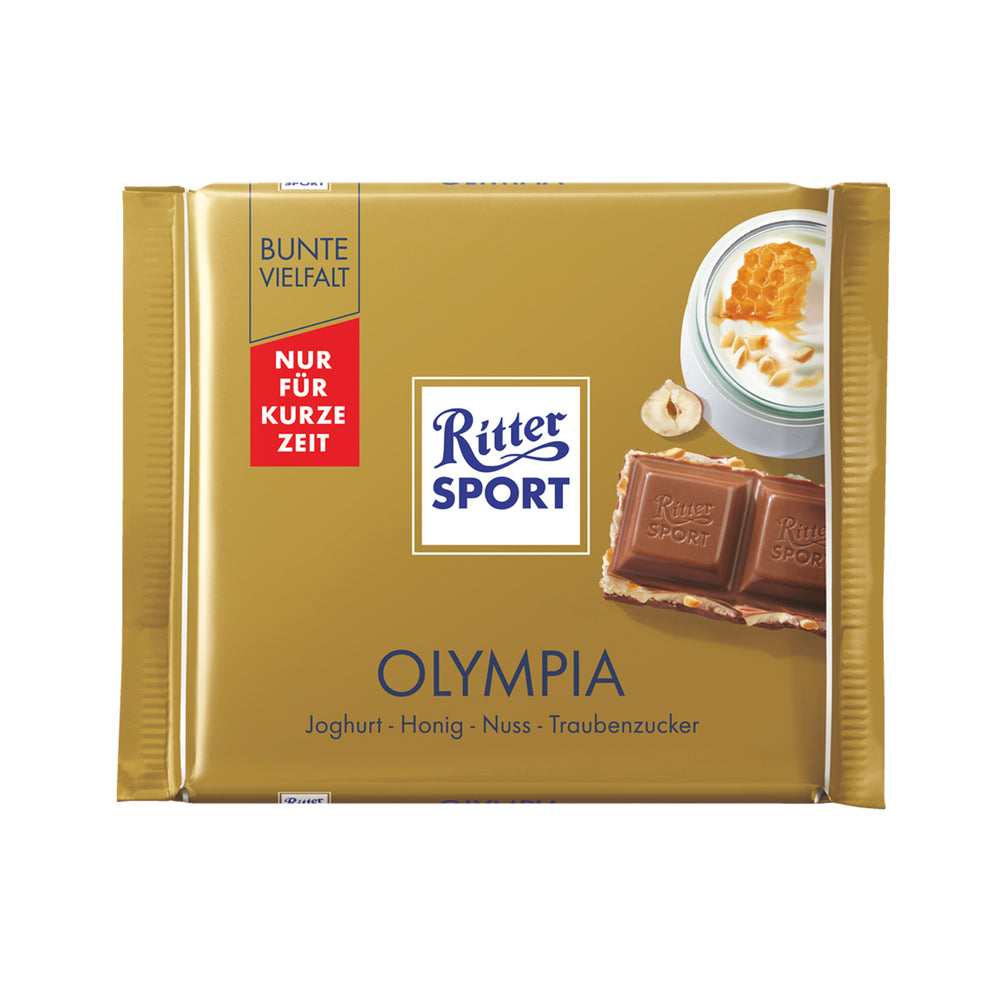 LIMITED EDITION RITTER SPORT CHOCOLATE BAR OLYMPIA WITH YOGURT HONEY & NUTS 100G